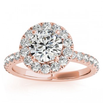 French Pave Halo Diamond Engagement Ring Setting 18k Rose Gold 0.75ct