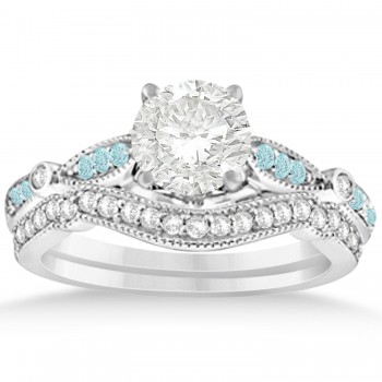 Marquise & Dot Aquamarine Vintage Bridal Set in 14k White Gold (0.29ct)