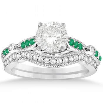 Marquise & Dot Emerald Vintage Bridal Set in 14k White Gold (0.29ct)