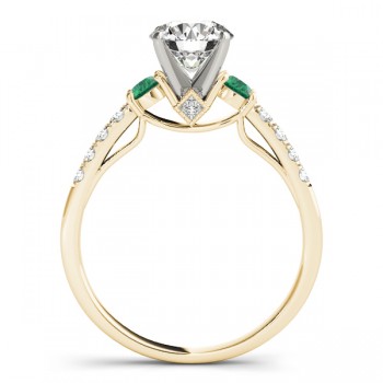 Diamond & Emerald Three Stone Engagement Ring 14k Yellow Gold (0.43ct)
