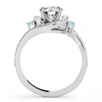 Halo Swirl Aquamarine & Diamond Engagement Ring 14k White Gold (0.48ct)