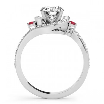 Halo Swirl Ruby & Diamond Engagement Ring 14k White Gold (0.48ct)