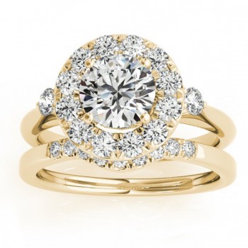 Circle Halo Diamond Bridal Set Ring & Band 14k Yellow Gold 0.60ct