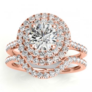 Diamond Double Halo Bridal Set Setting 14k Rose Gold (0.50ct)