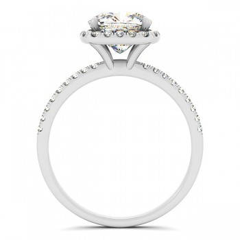 Cushion Lab Grown Diamond Halo Engagement Ring French Pave 14k W. Gold 0.70ct
