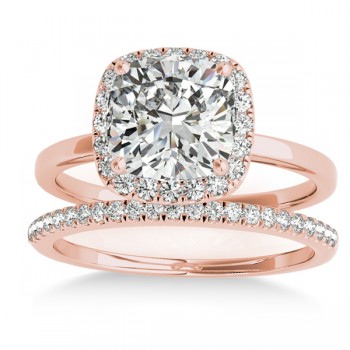 Cushion Diamond Halo Bridal Set 18k Rose Gold (0.29ct)