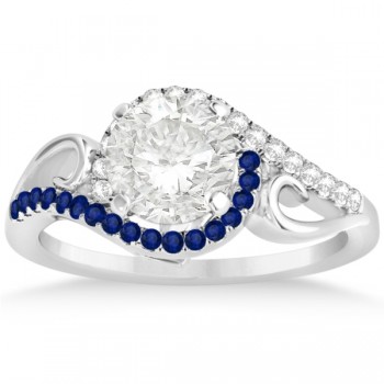 Swirl Bypass Diamond Blue Sapphire Engagement Ring 14k W Gold 0.20ct