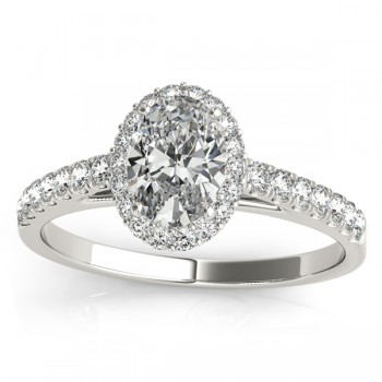 Diamond Halo Oval Shaped Engagement Ring 14k White Gold (0.26ct)