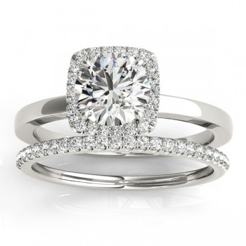 Diamond Halo Solitaire Bridal Set Setting 18k White Gold (0.20ct)