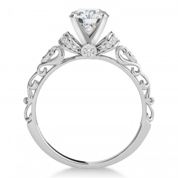 Moissanite & Diamond Antique Style Engagement Ring 14k White Gold (1.12ct)