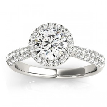 Diamond Halo Pave Sidestone Accented Engagement Ring 14k White Gold (0.33ct)