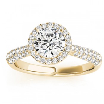 Diamond Halo Pave Sidestone Accented Engagement Ring 18k Yellow Gold (0.33ct)