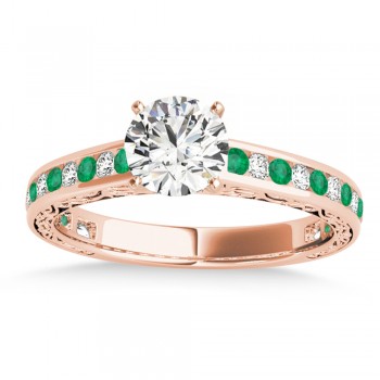 Emerald & Diamond Channel Set Engagement Ring 14k Rose Gold (0.42ct)