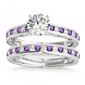 Amethyst & Diamond Twisted  Bridal Set 14k White Gold (0.87ct)