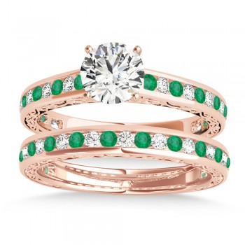 Emerald & Diamond Twisted  Bridal Set 14k Rose Gold (0.87ct)