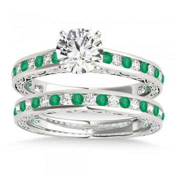 Emerald & Diamond Twisted  Bridal Set 14k White Gold (0.87ct)