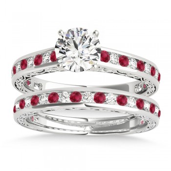 Ruby & Diamond Twisted  Bridal Set 14k White Gold (0.87ct)