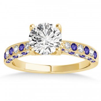 Alternating Diamond & Tanzanite Engravable Engagement Ring in 14k Yellow Gold (0.45ct)