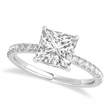 Princess Diamond Single Row Hidden Halo Engagement Ring 14k White Gold (0.81ct)
