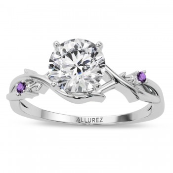 Amethyst Vine Leaf Solitaire Engagement Ring 14K White Gold (0.02ct)