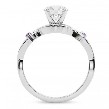 Amethyst Vine Leaf Solitaire Engagement Ring 14K White Gold (0.02ct)