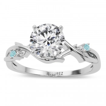 Aquamarine Vine Leaf Solitaire Engagement Ring 14K White Gold (0.02ct)