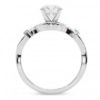 Aquamarine Vine Leaf Solitaire Engagement Ring 14K White Gold (0.02ct)