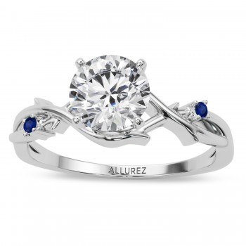 Blue Sapphire Vine Leaf Solitaire Engagement Ring 14K White Gold (0.02ct)