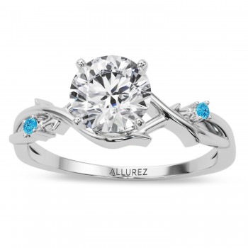 Blue Topaz Vine Leaf Solitaire Engagement Ring 14K White Gold (0.02ct)