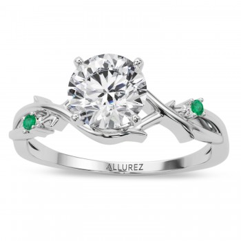 Emerald Vine Leaf Solitaire Engagement Ring 14K White Gold (0.02ct)