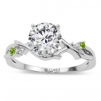 Peridot Vine Leaf Solitaire Engagement Ring 14K White Gold (0.02ct)