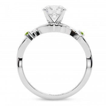 Peridot Vine Leaf Solitaire Engagement Ring 14K White Gold (0.02ct)