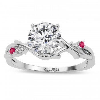 Ruby Vine Leaf Solitaire Engagement Ring 18K White Gold (0.02ct)