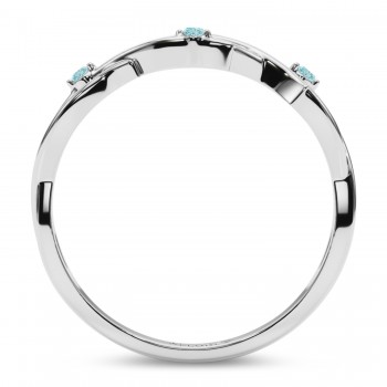 Round Aquamarine Vine Leaf Ring Wedding Band 14K White Gold (0.03ct)