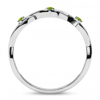 Round Peridot Vine Leaf Ring Wedding Band 14K White Gold (0.03ct)