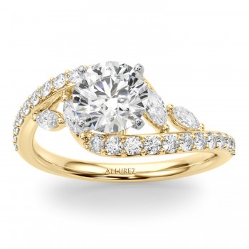 Swirl Design Lab Grown Diamond & Marquise Engagement Ring 14K Yellow Gold (0.63ct)
