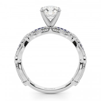 Antique Style Lab Blue Sapphire & Lab Grown Diamond Engagement Ring 14K White Gold (0.20ct)