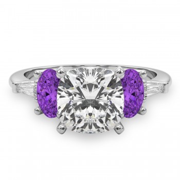 Cushion Cut Lab Grown Diamond & Oval Amethyst Engagement Ring 14K White Gold (3.98ct)