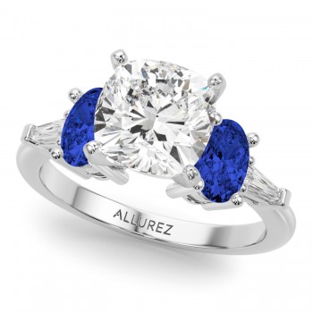 Cushion Cut Lab Grown Diamond & Oval Blue Sapphire Engagement Ring 14K White Gold (4.32ct)