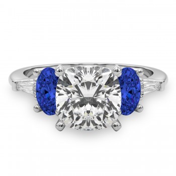 Cushion Cut Lab Grown Diamond & Oval Blue Sapphire Engagement Ring 14K White Gold (4.32ct)