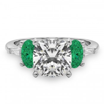 Cushion Cut Lab Grown Diamond & Oval Emerald Engagement Ring 14K White Gold (3.98ct)