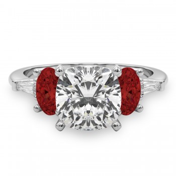 Cushion Cut Lab Grown Diamond & Oval Garnet Engagement Ring 14K White Gold (4.18ct)