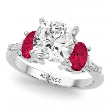 Cushion Cut Lab Grown Diamond & Oval Ruby Engagement Ring 14K White Gold (4.24ct)