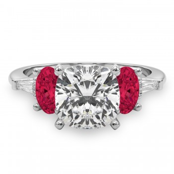 Cushion Cut Lab Grown Diamond & Oval Ruby Engagement Ring 14K White Gold (4.24ct)