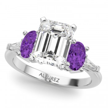 Emerald Cut Lab Grown Diamond & Oval Amethyst Engagement Ring 14K White Gold (3.98ct)