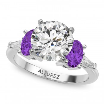 Round Lab Grown Diamond & Oval Amethyst Engagement Ring 14K White Gold (3.98ct)
