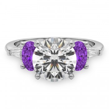 Round Lab Grown Diamond & Oval Amethyst Engagement Ring 14K White Gold (3.98ct)