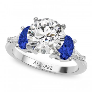 Round Lab Grown Diamond & Oval Blue Sapphire Engagement Ring 14K White Gold (4.32ct)