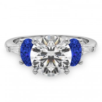 Round Lab Grown Diamond & Oval Blue Sapphire Engagement Ring 14K White Gold (4.32ct)