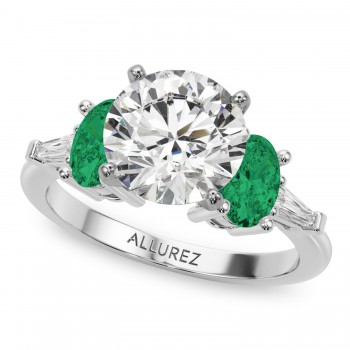 Round Lab Grown Diamond & Oval Emerald Engagement Ring 14K White Gold (3.98ct)